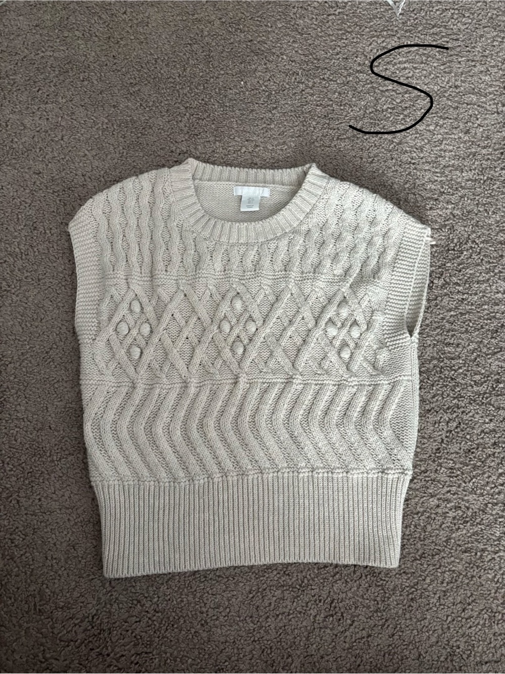 ADULT SMALL Pure Collection Cable-Knit Crewneck Sweater Vest - Cream